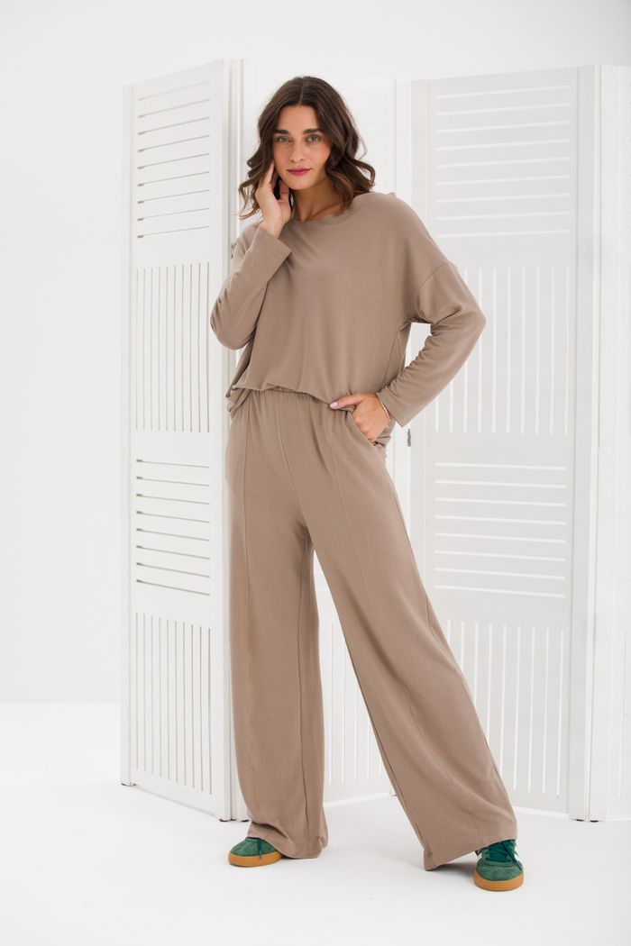 CONJUNTO BASIC MANGA LONGA MOLETOM DE VISCOSE MARROM WOLF