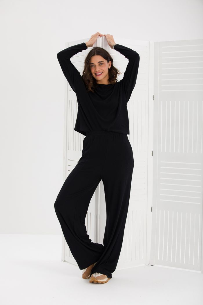 CONJUNTO BASIC MANGA LONGA MOLETOM DE VISCOSE PRETO