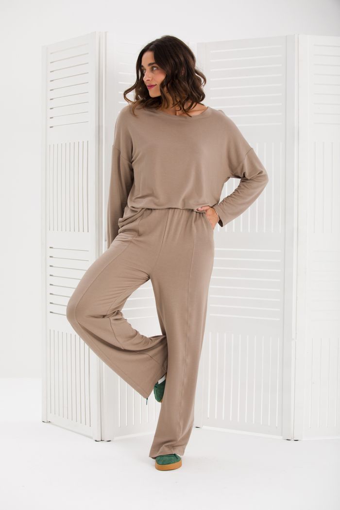 CONJUNTO BASIC MANGA LONGA MOLETOM DE VISCOSE MARROM WOLF