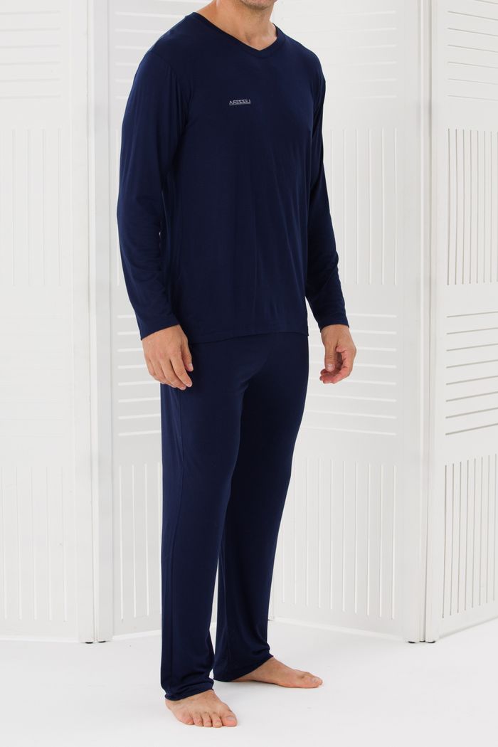 PIJAMA MASCULINO MANGA LONGA DECOTE V MARINHO