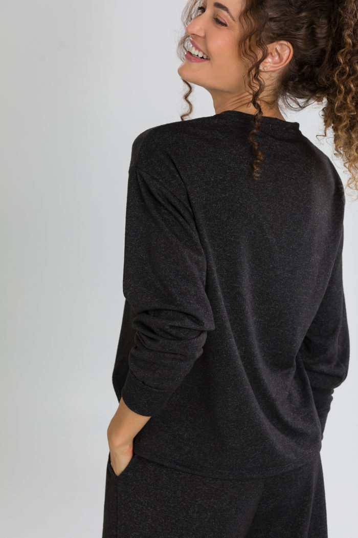 CONJUNTO FEMININO MALHA WINTER BLUSA AMPLA E CALÇA WIDE PRETO