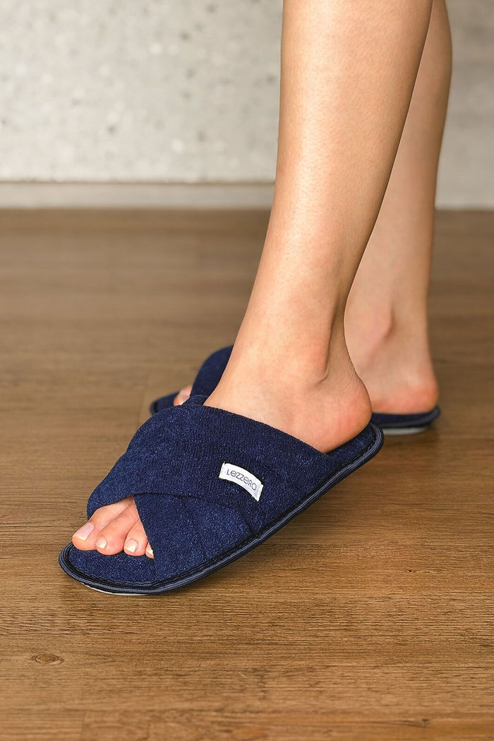 PANTUFA SLIDE TIRA EM X AZUL MARINHO