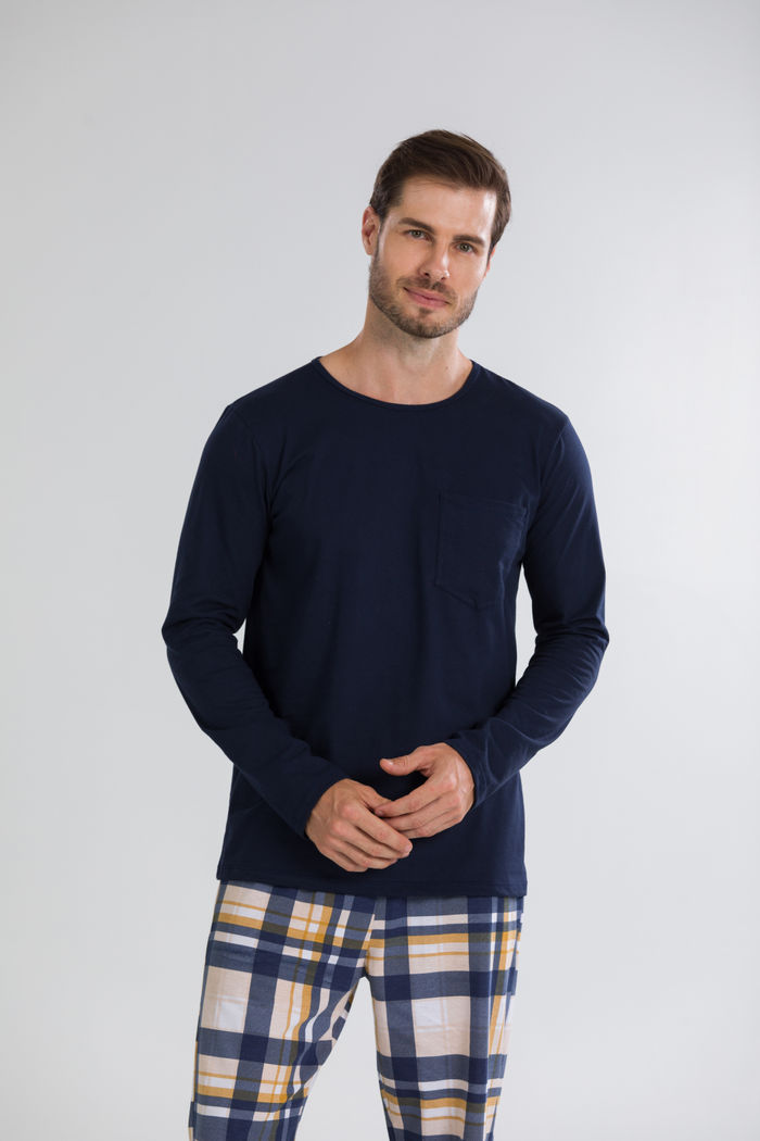 PIJAMA MASCULINO MANGA LONGA MARINHO E XADREZ WINTER