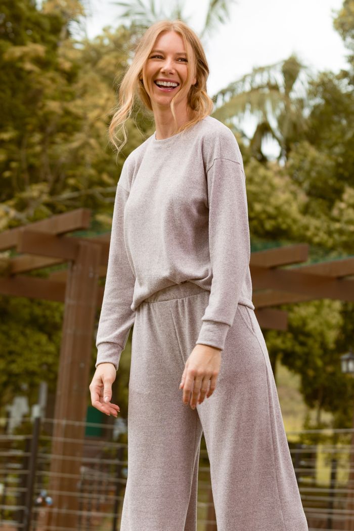 CONJUNTO FEMININO MALHA WINTER BLUSA AMPLA E CALÇA WIDE ROSA