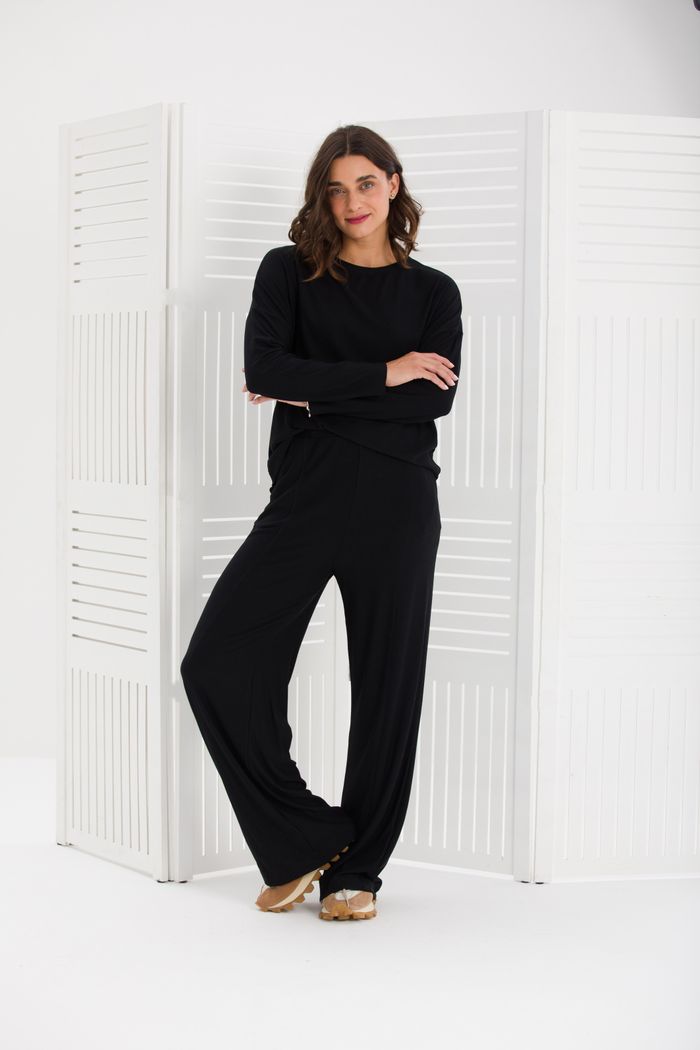 CONJUNTO BASIC MANGA LONGA MOLETOM DE VISCOSE PRETO