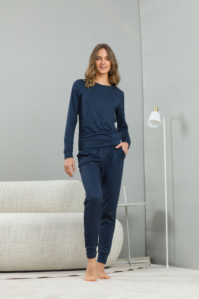 PIJAMA FEMININO MANGA LONGA MARINHO TOQUE DE PÊSSEGO COM PELÚCIA