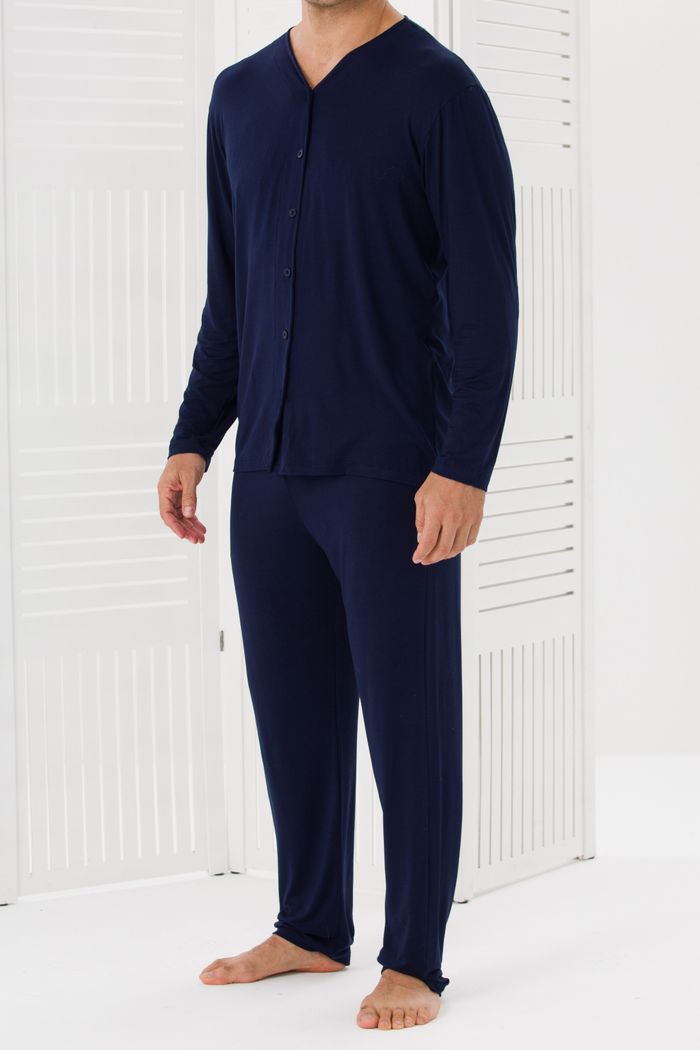 PIJAMA MASCULINO MANGA LONGA ABERTURA FRONTAL SEM GOLA MARINHO