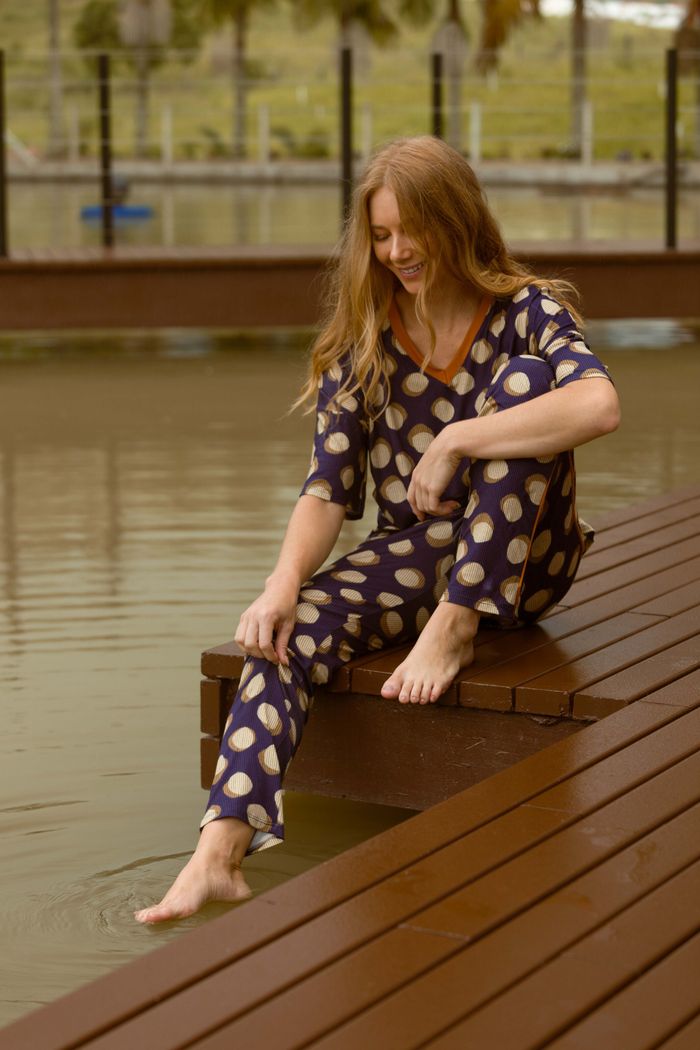PIJAMA FEMININO MEIA MANGA POÁ AZUL