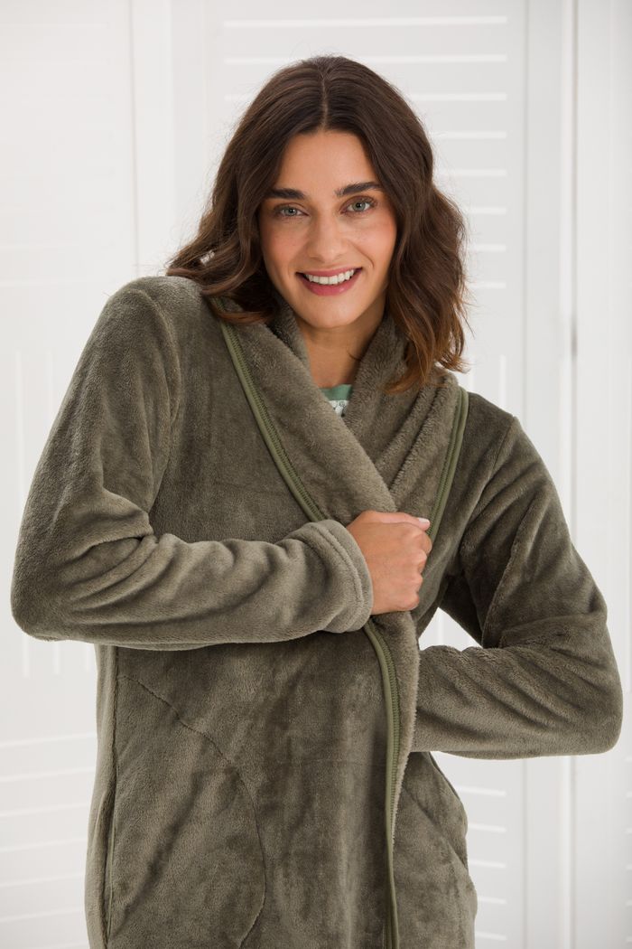 CASACO FEMININO LONGO FLEECE VERDE