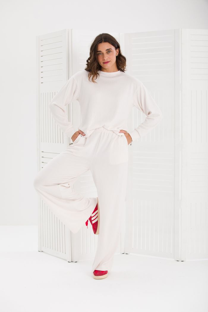 CONJUNTO FEMININO MALHA TRICOT BLUSA AMPLA E CALÇA WIDE OFF