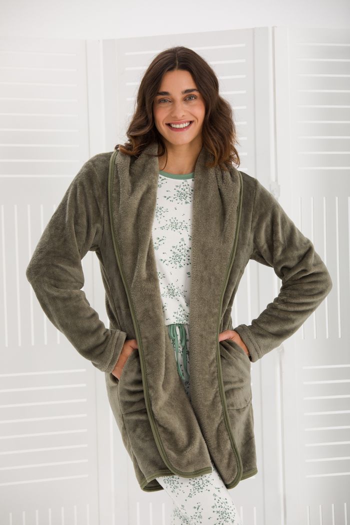 CASACO FEMININO LONGO FLEECE VERDE