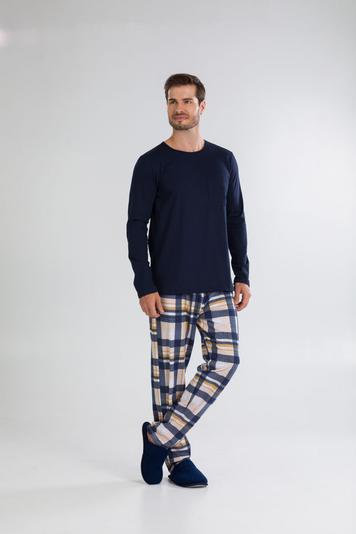 PIJAMA MASCULINO MANGA LONGA MARINHO E XADREZ WINTER