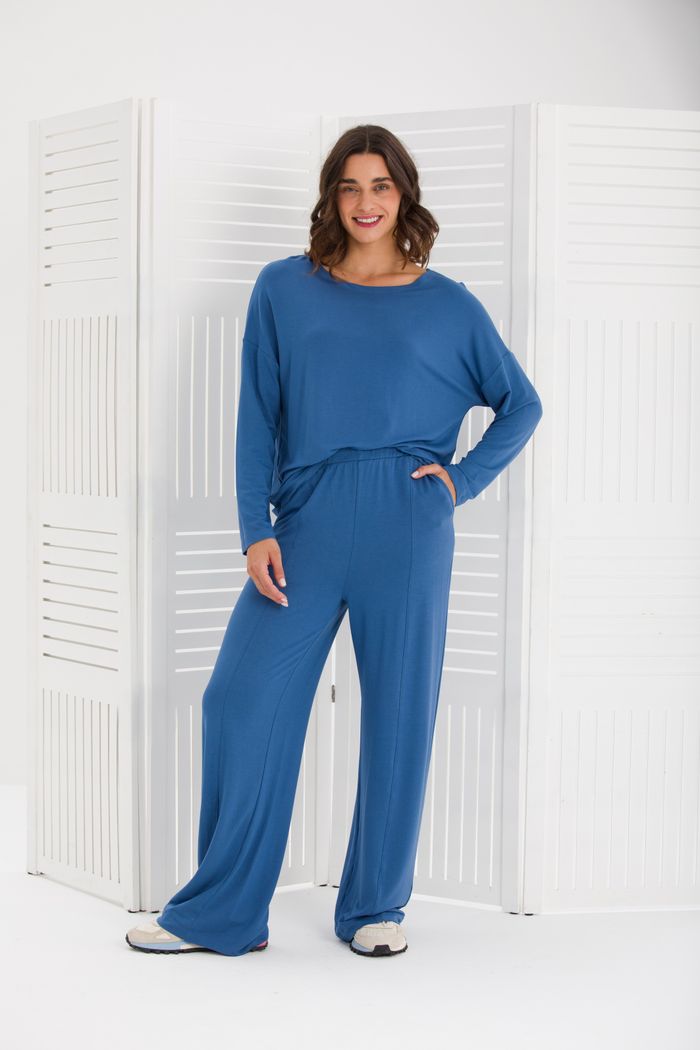 CONJUNTO BASIC MANGA LONGA MOLETOM DE VISCOSE AZUL NIMBUS