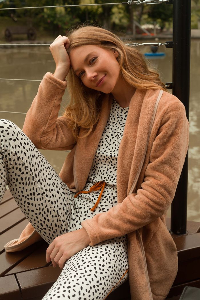 CASACO FEMININO LONGO FLEECE CARAMELO