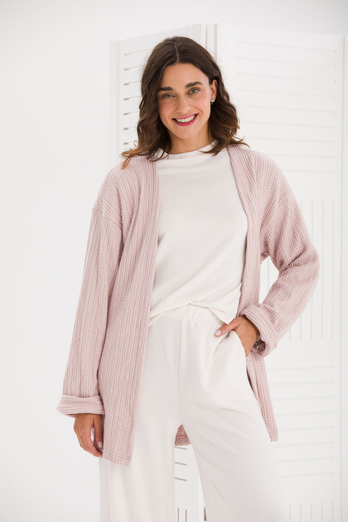 CASACO FEMININO AMPLO LONGO ROSA