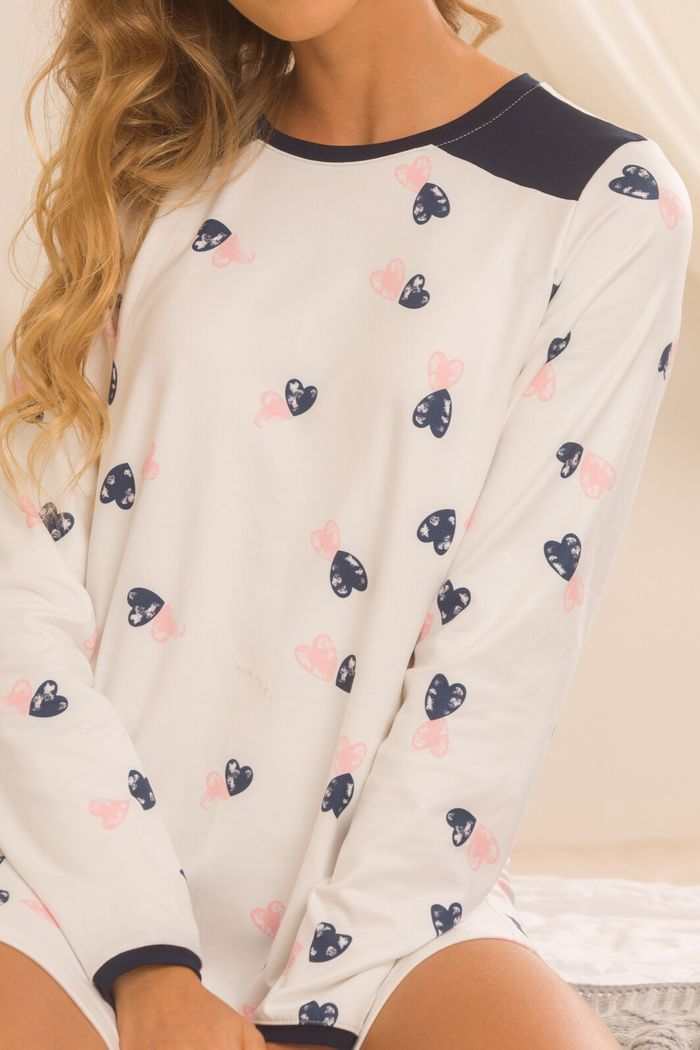 CAMISOLA FEMININA INVERNO MALHA MODAL PEACHSKIN MANGA LONGA CORAÇÕES