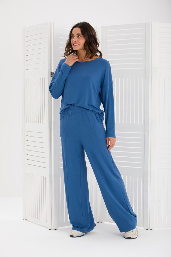 CONJUNTO BASIC MANGA LONGA MOLETOM DE VISCOSE AZUL NIMBUS