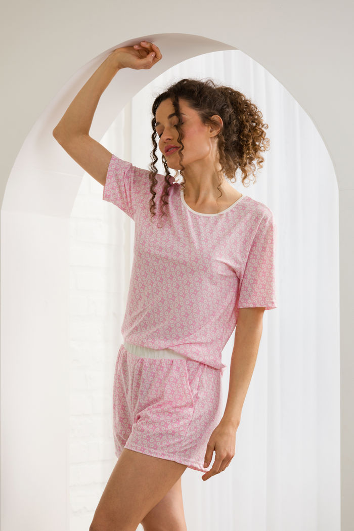 PIJAMA FEMININO MANGA CURTA LIBERTY ROSA