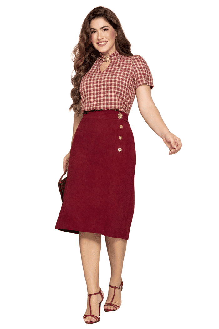 SAIA VELUDO COTELE COM FIVELA EM FLOR - 06222