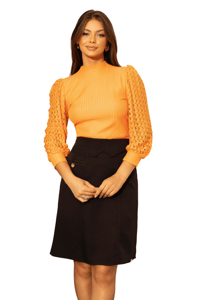 BLUSA COM MANGA LONGA EM RENDA - 05536