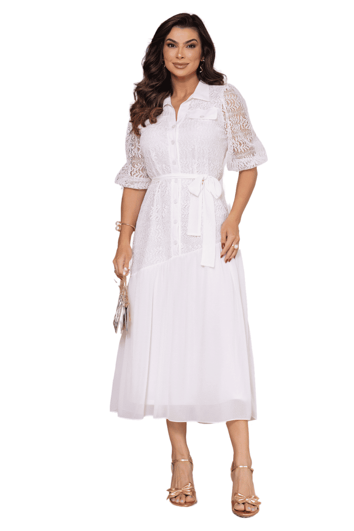 CHAMISE MAX MIDI MUSSELINE COM RENDA - 13919