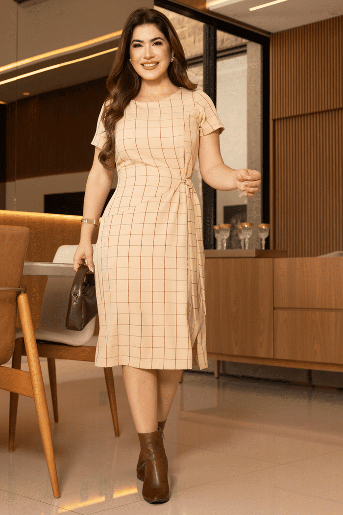 VESTIDO ALFAIATARIA COM ASSIMETRIA E LACO NA CINTURA - 14532