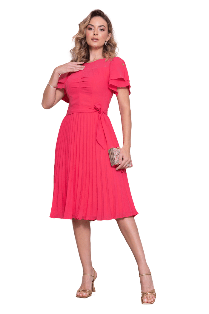 VESTIDO CREPE COM SAIA PLISSADA - 13721