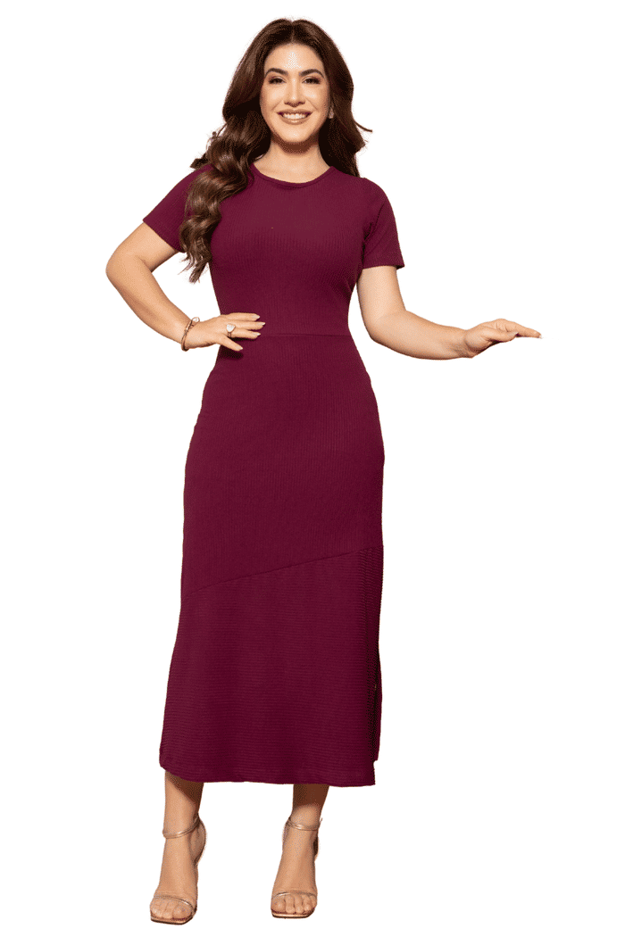 VESTIDO MID RIBANA TOUCH COM ASSIMETRIA E BOTOES - 14528