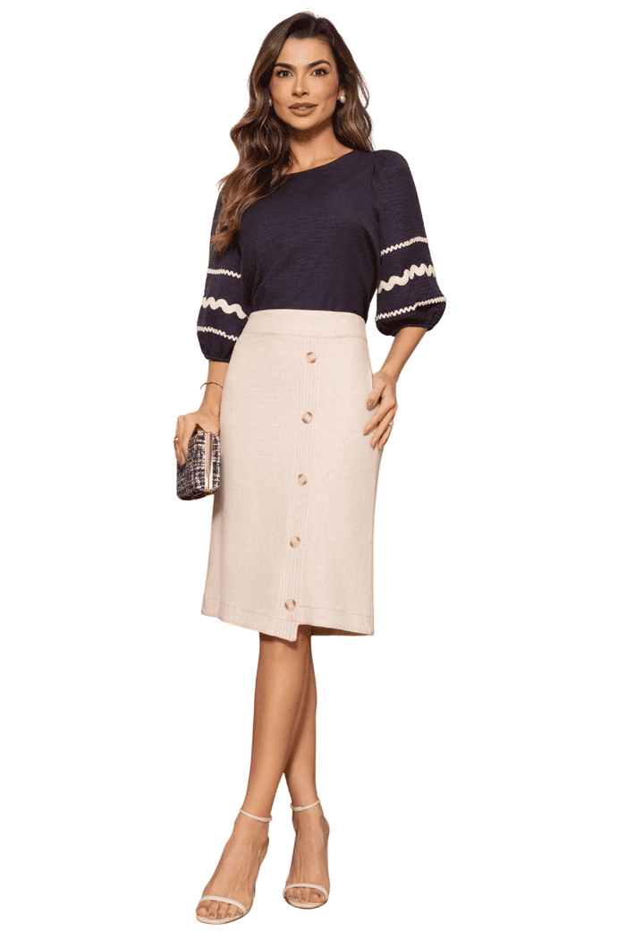 SAIA LINHO COM COM PRESPONTO E BOTOES - 06215