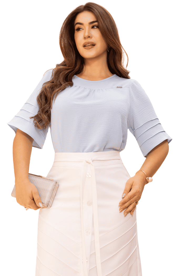 BLUSA CREPE COM NERVURAS NAS MANGAS - 05822