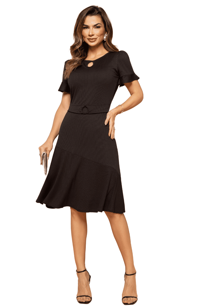 VESTIDO MALHA VISCO TEXTURIZADA COM DECOTE GOTA - 14310