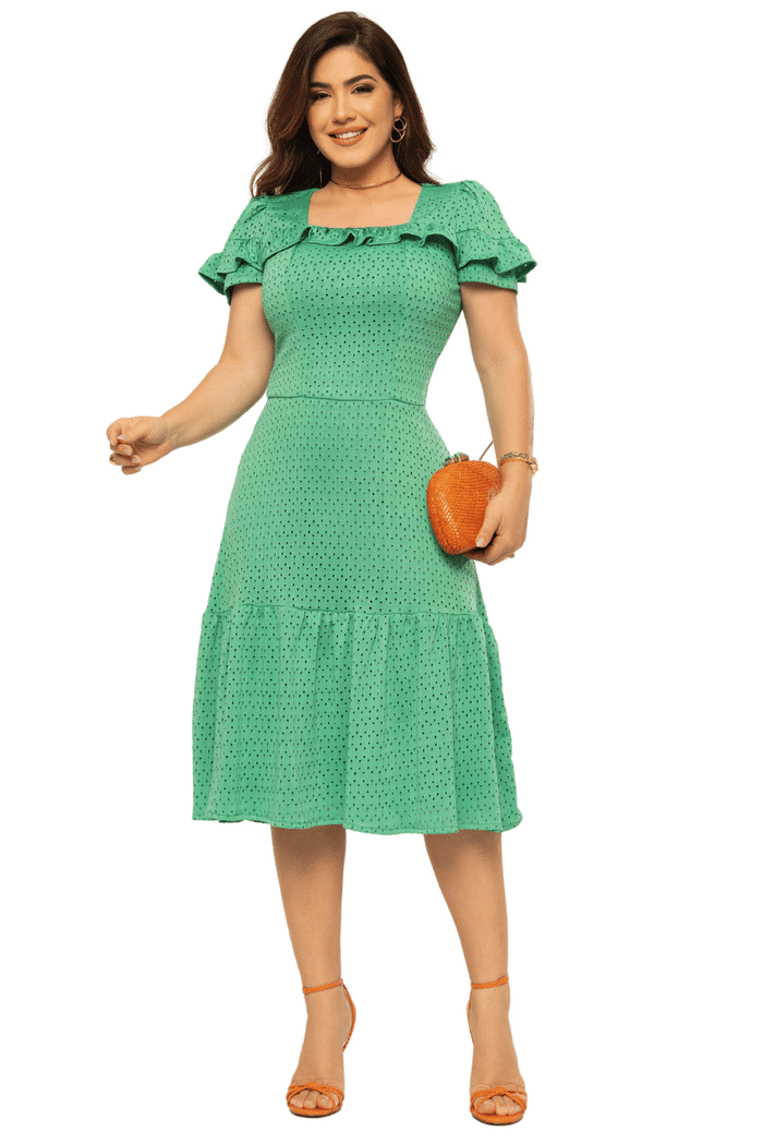 VESTIDO MALHA LAISE COM BABADINHO NA MANGA E DECOTE - 14241