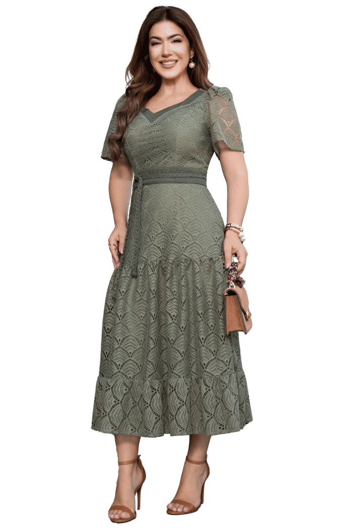 VESTIDO TELA CROCHET COM FAIXA TRANÇADA - 14301