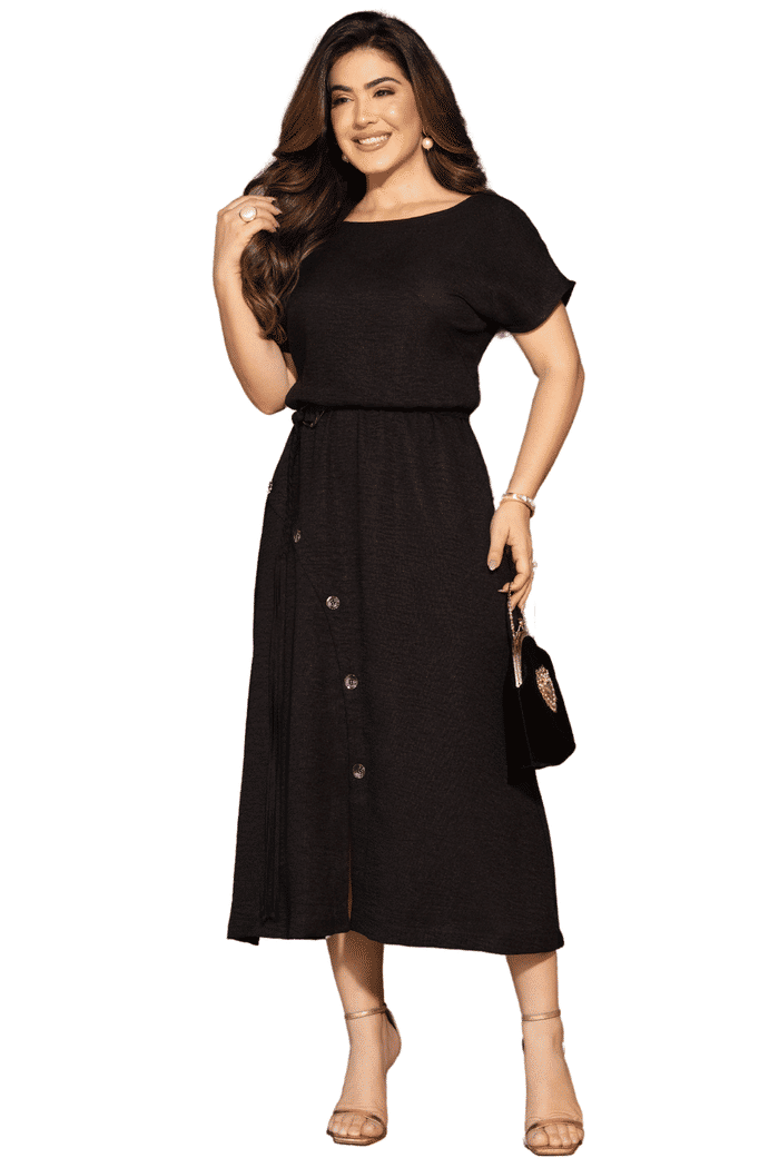 VESTIDO LINEN COM FAIXA TRANCADA - 14221