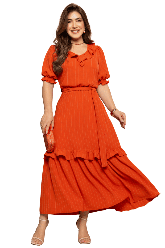 VESTIDO LINEN FLOW RISCA DE GIZ COM BABADOS - 14277