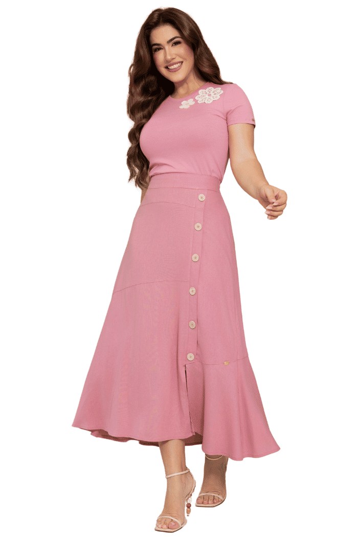 SAIA LINHO COM RECORTES ASSIMETRICOS E BOTOES - 06203