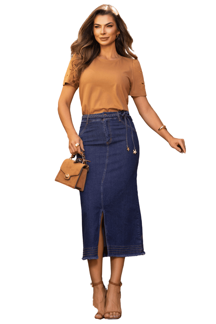 SAIA JEANS COM ABERTURA FRONTAL E CINTO TRANCADO - 06135