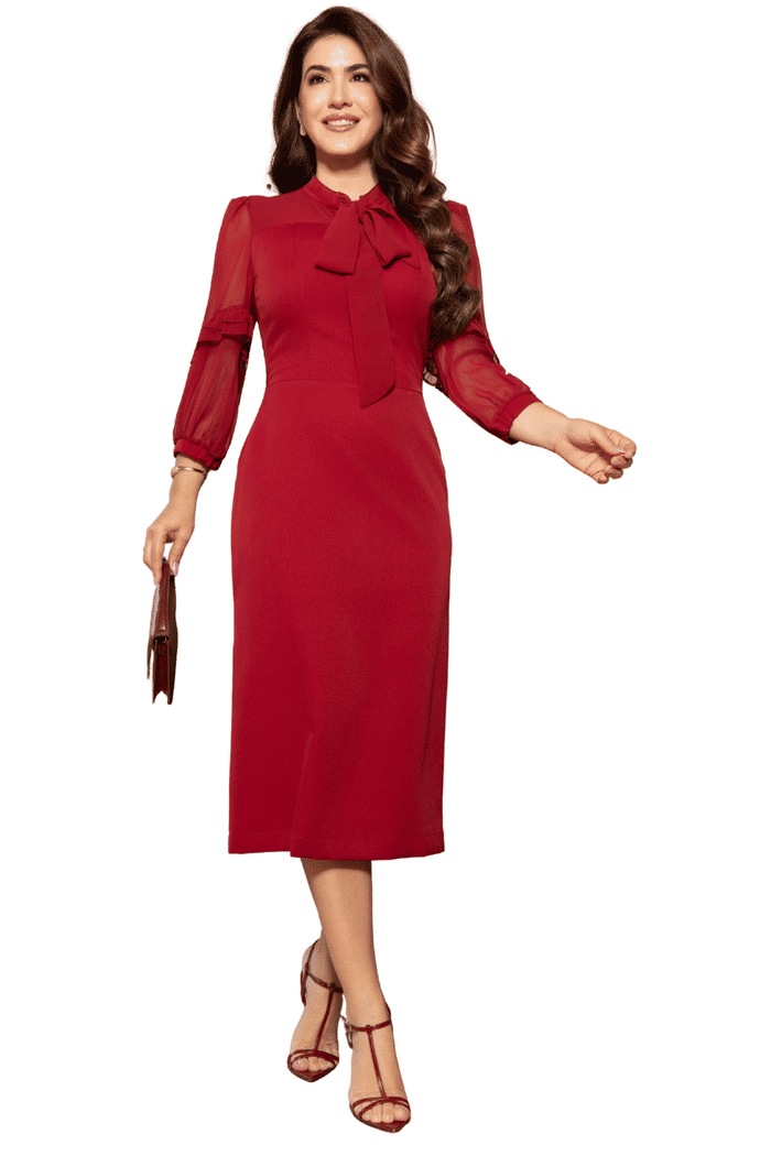 VESTIDO ALFAIATARIA COM DETALHES EM CHIFFON - 14386