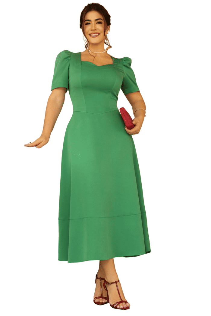 VESTIDO ALFAIATARIA COM RECORTES E MANGAS BUFANTES - 14275