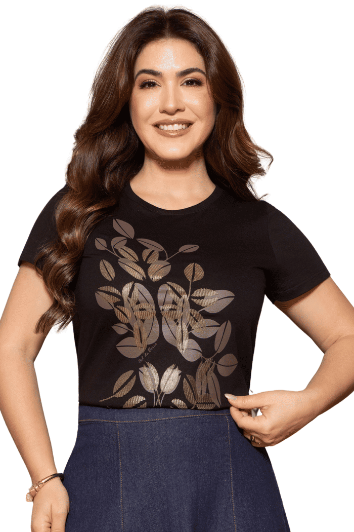 T-SHIRT 100% ALGODAO FOLHAGEM COM FOIL - 05883