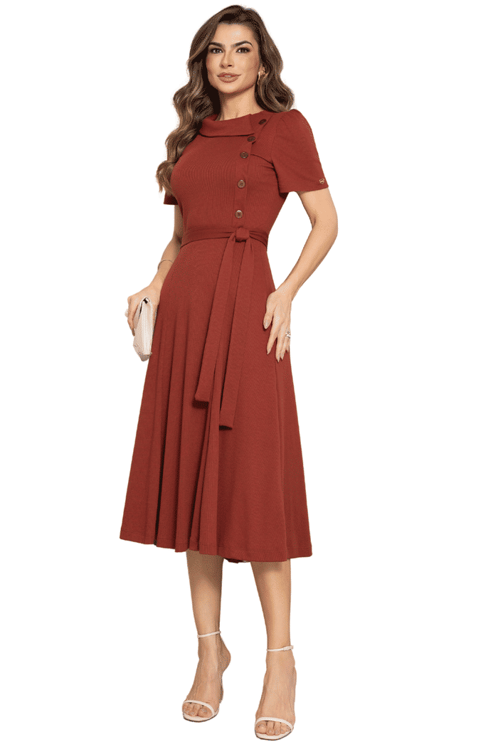 VESTIDO RIBANA MONACO COM ASSIMETRIA E BOTOES - 14484