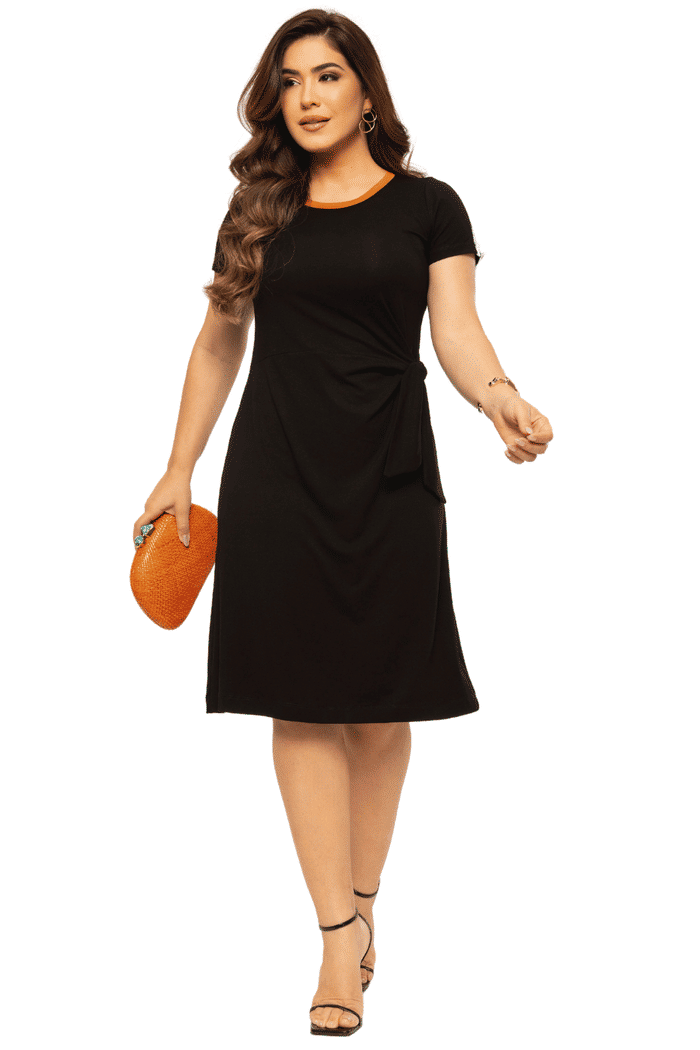 VESTIDO VISCO COM AMARRACAO NA CINTURA E VIVO - 14262