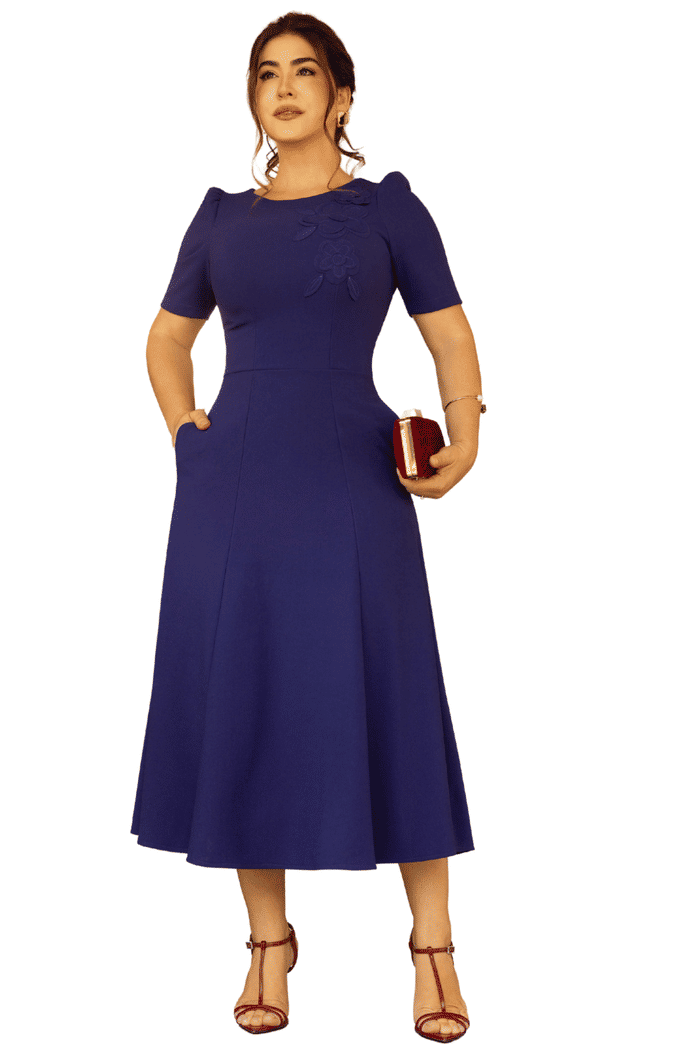 VESTIDO SCUBA CREPE COM BORDADO FLORAL - 14172