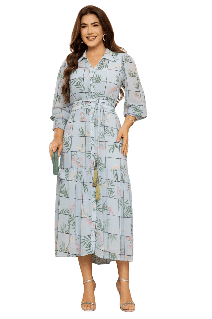 CHAMISE MUSSELINE CREPE ESTAMPADO COM FAIXA - 14429