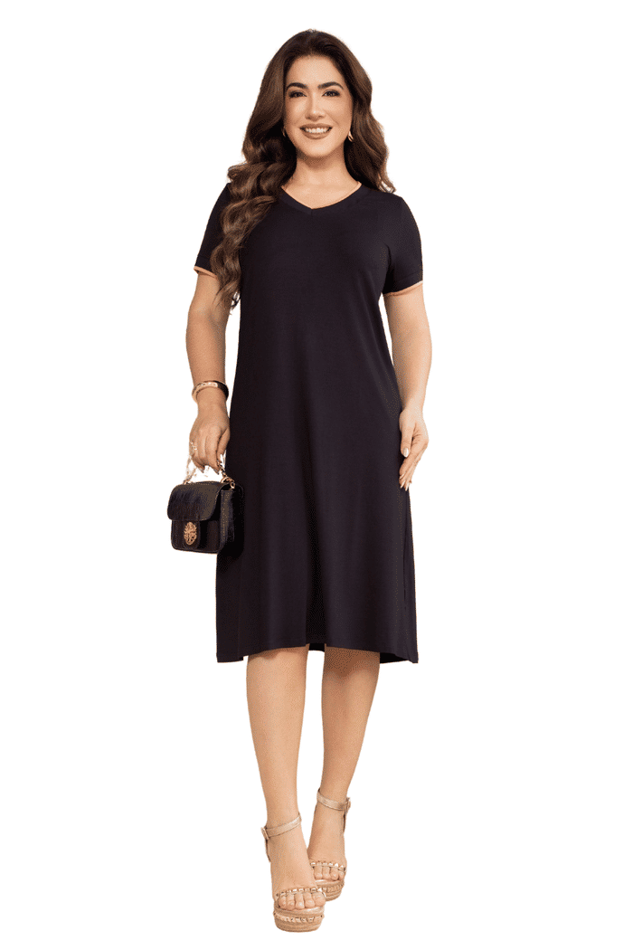 VESTIDO VISCOLYCRA COM GOLA E PUNHO - 14309