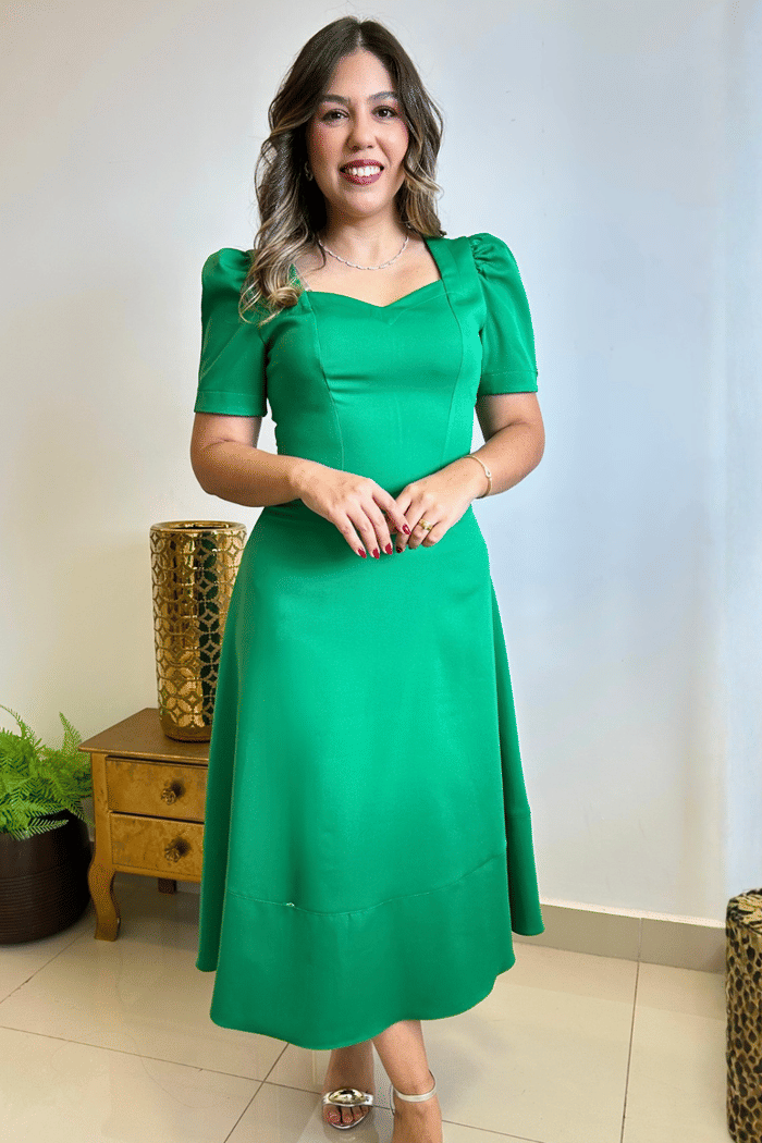 VESTIDO ALFAIATARIA COM RECORTES E MANGAS BUFANTES - 14275