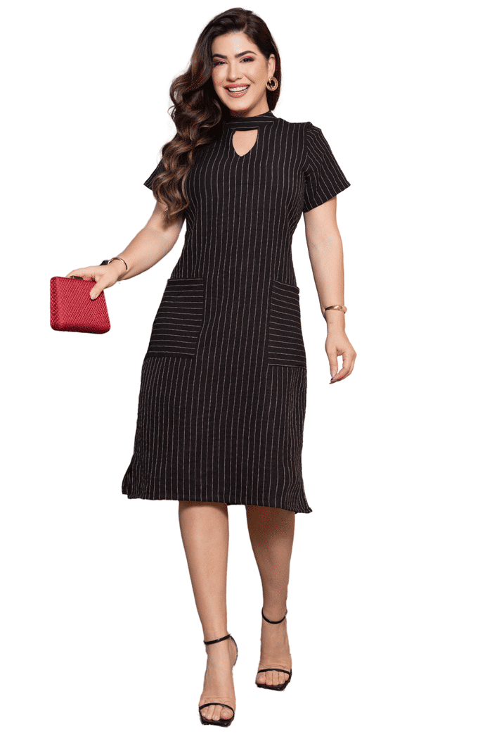 VESTIDO ALFAIATARIA RISCA DE GIZ COM BOLSO - 14255