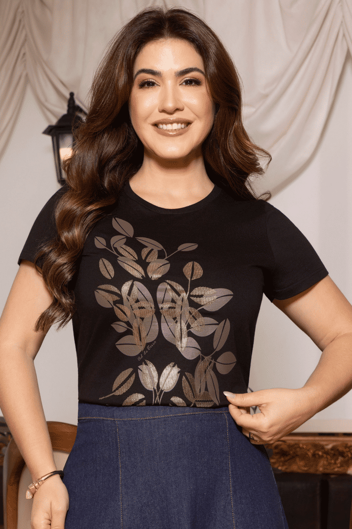 T-SHIRT 100% ALGODAO FOLHAGEM COM FOIL - 05883