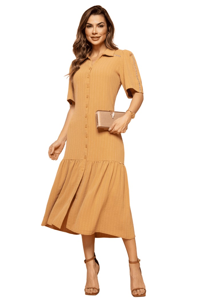 VESTIDO CREPE TEXTURIZADO RISCA DE GIZ COM ENTREMEIOS - 14302