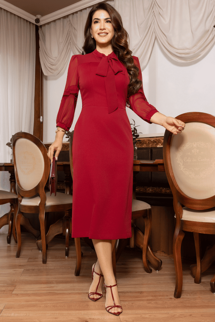 VESTIDO ALFAIATARIA COM DETALHES EM CHIFFON - 14386